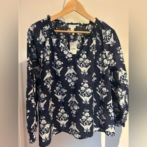 J. Crew Navy and White Blouse. NWT! XL
